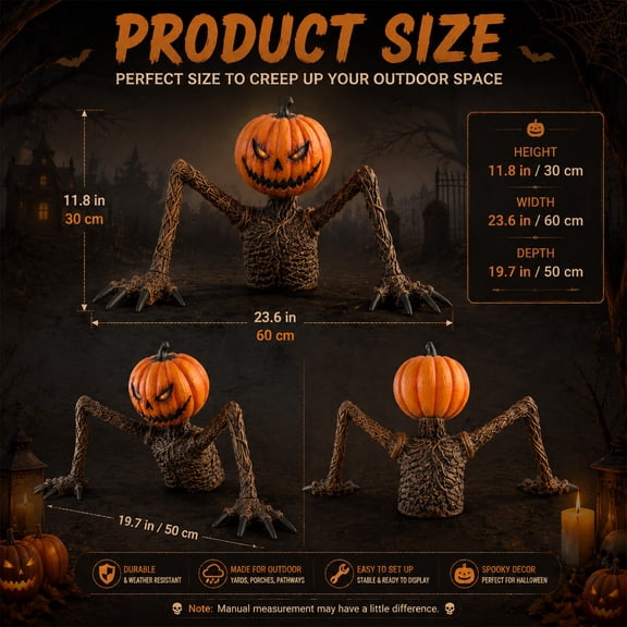 Halloween Ground Breaker Pumpkin Head Zombie Outdoor Yard Decor Crawling Prop for Lawn Garden Porch Graveyard Theme