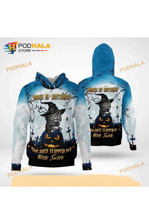 Halloween Grumpy Cat Buckle Up Buttercup 3D AOP Unisex Hoodie