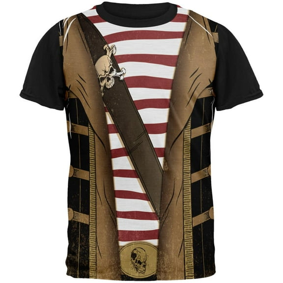 Halloween Grunge Pirate Costume All Over Mens Black Back T Shirt Multi SM