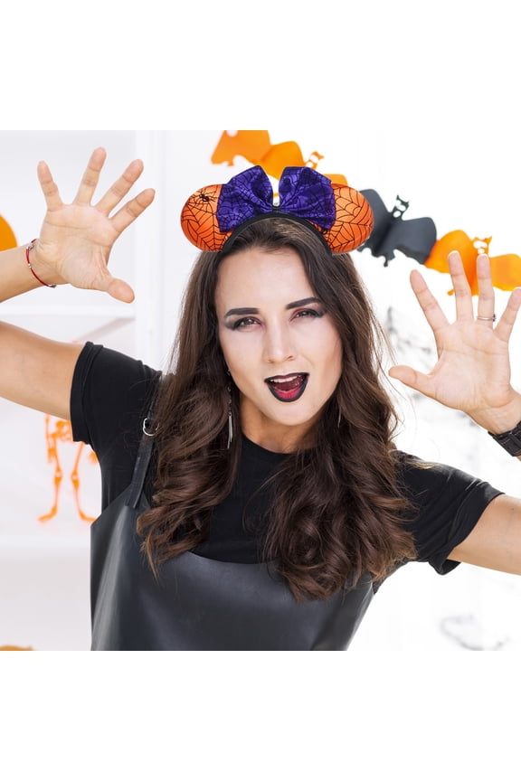 Halloween Hair Accessories Headband Minnie Ears Headband Halloween-Spider Araneid Web Pattern Bow Hair Accessories Headband Holiday Party Dec