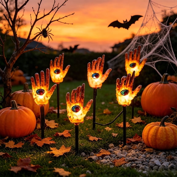 Halloween Half Body Base Floor Insert Lamp, Solar LED Stake Light for Outdoor Yard Decoration, White