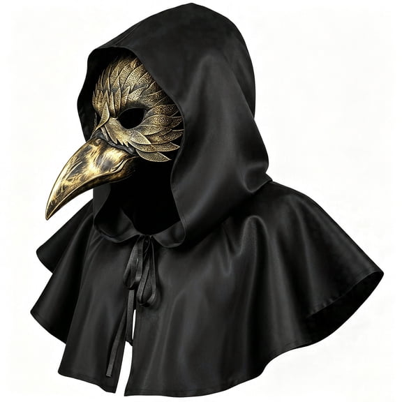 Halloween Half Face Raven Mask with Black Cloak,Gothic Feather Bird Crow Mask,Steampunk Crow Mask