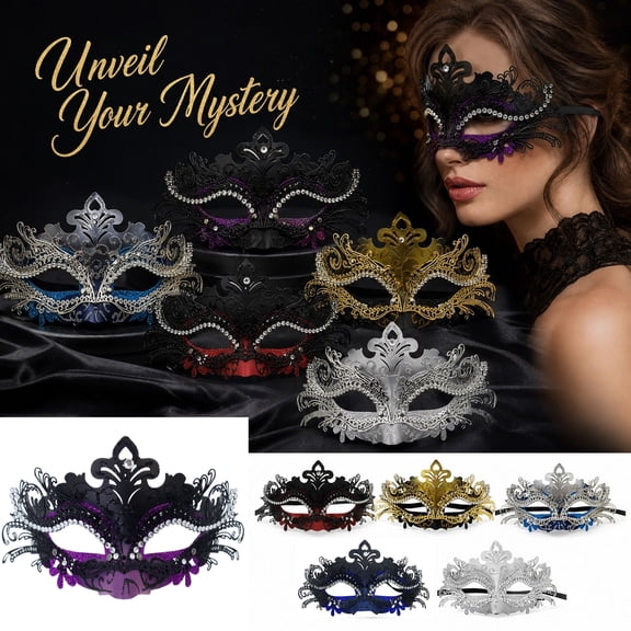 Halloween Half Mask with Metal Filigree, Blue Silver Masquerade Mask for Women and Men, Black Elastic Band, Ideal for Mask, Halloween Photo Booth, and Masquerade Party