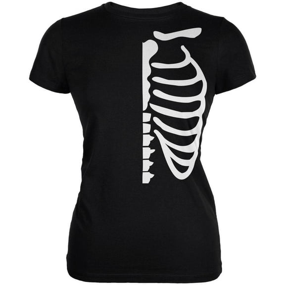 Halloween Half Skeleton Costume Juniors Soft T Shirt Black 2XL