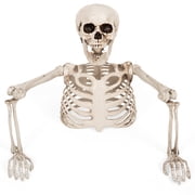 Halloween Half Skeleton Decoration with Red Glowing Eyes & Green Light-Up Body, Posable Arms, Scary Outdoor Yard Garden Lawn Decor for Halloween Party Haunted House