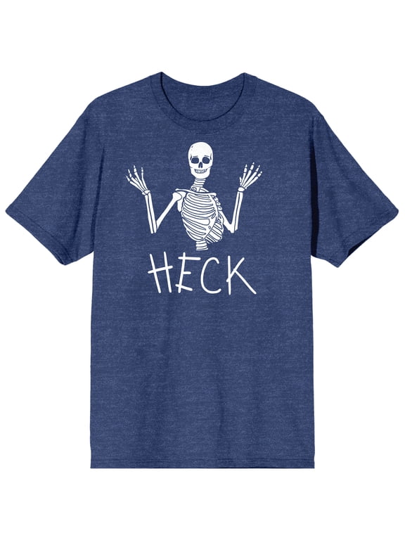 Halloween Half Skeleton Heck Men's Navy Blue Heather Graphic Tee-Medium