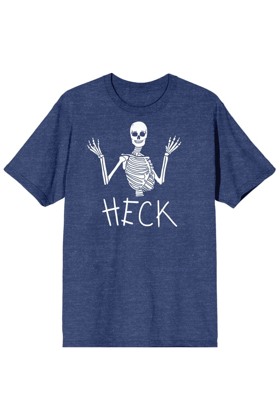 Halloween Half Skeleton Heck Men's Navy Blue Heather Graphic Tee-XL