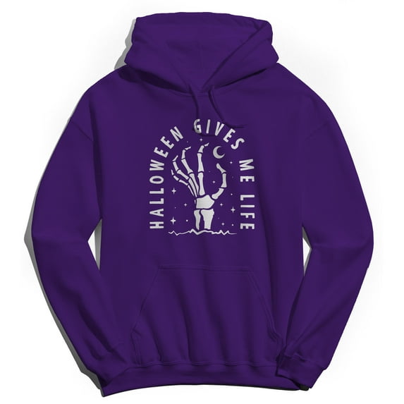 Halloween Halloween Gives Me Life Graphic Purple Men's Cotton Pullover Hoodie