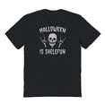 thumbnail image 1 of Halloween Halloween Is Skelefun Graphic Black Men's Cotton T-Shirt, 1 of 1