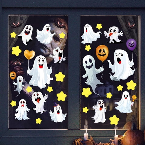 Halloween, Halloween Window Decals, Ghost Halloween Decorations, Bat Decorations for Halloween, 2 Sheets/Set No Glue Required Static Cling Cartoon Ghost Window Clings for Glass
