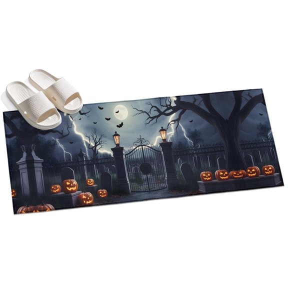 Halloween Hallway Runner Rug 2x6 Washable Non Slip Kitchen Runner Rug for Bedside Bathroom Horror Graveyard Manor Moonlight Lightning Indoor Floor Carpet Area Rugs for Living Room Bedroom Office