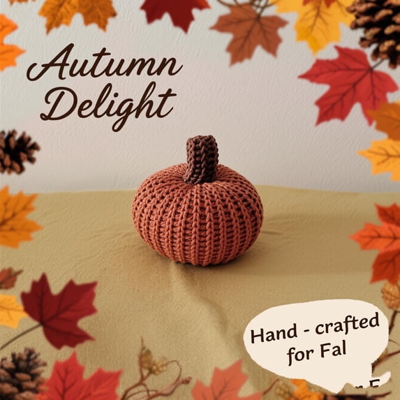 Halloween Hand-Knitted Pumpkin Ornament, Caramel Brown 3in, Fall Window Farmhouse Mantel Decor
