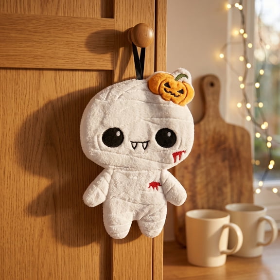 Halloween Hand Towels - Halloween Mummy Hanging Absorbent Hand Towel With Pumpkin,Hanging Absorbent Coral Fleece Bathroom Hand Towel,for Kitchen Home Decors Holiday Party Gift