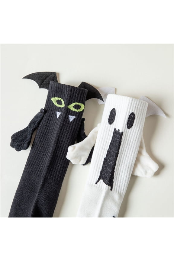 Halloween Hand in Hand Novelty Socks Magnetic Holding Hands Funny 3D Ghost-Bat Family Matching Socks for Adult Kid