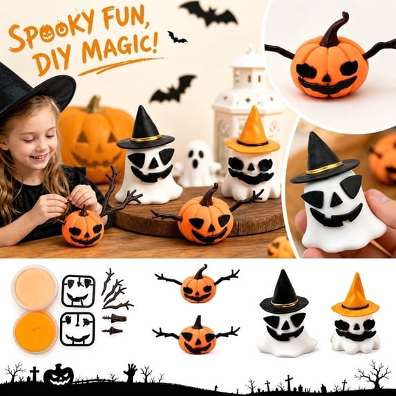 Halloween Handmade Toys Pumpkin Clay Craft Kit - Diy Ornament Set With Ultra-Light Clay And Shaping Tools For Holiday Decor, Creative Art Projects, Party Activities,Seasonal Home Accents, 2pcs, A