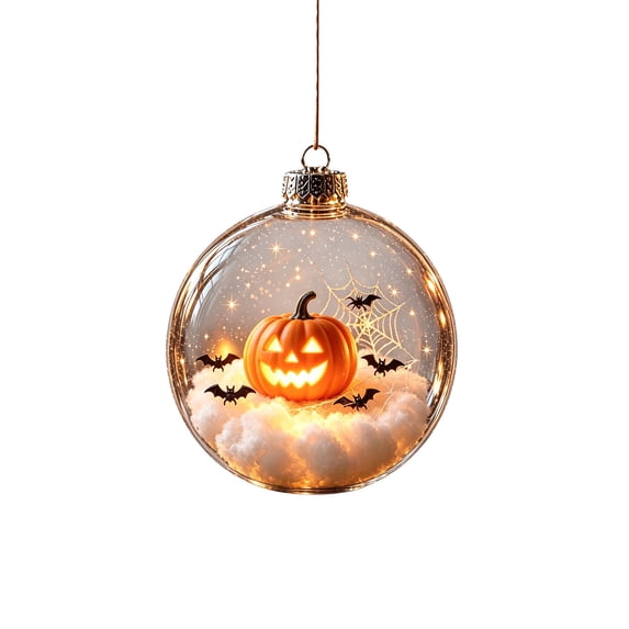Halloween Hanging Ball Decoration with Mini Scene and Built-in Light for Tree, Window Hook, Mantel & Shelf Display