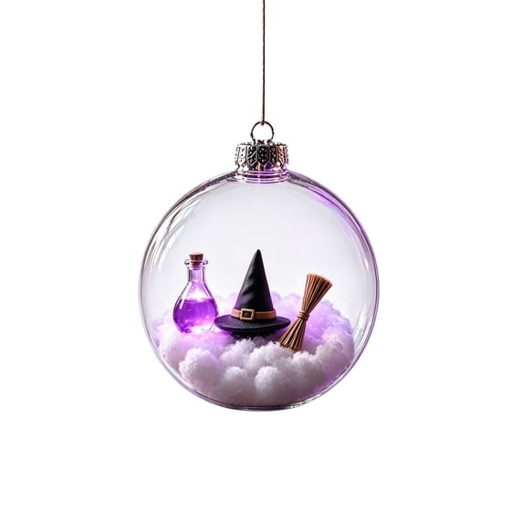 Halloween Hanging Ball Decoration with Mini Scene and Built-in Light for Tree, Window Hook, Mantel & Shelf Display