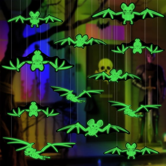 Halloween Decorations Bat 12PCS Large Glowing Skeleton Bats for Halloween Outdoor Tree Porch Yard Lawn Indoor Decor
