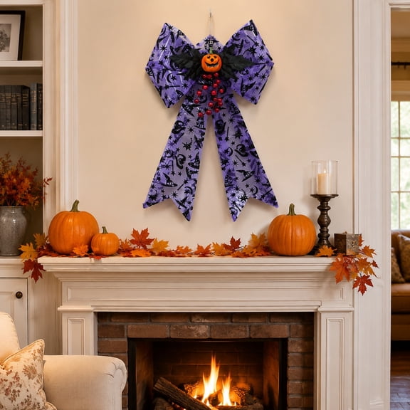 Halloween Hanging Bow Lights for Windows Fireplace Flower Garland Indoor Outdoor Decorative Ornaments