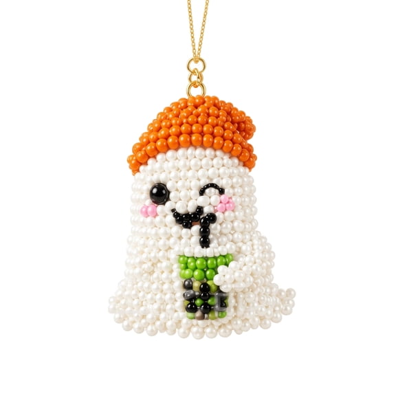 Halloween Hanging Decor Beaded Ghost Diy Kit, Halloween Ghost Decor, Trick Or Treat Basket, Halloween Pumpkin Decor, 3X2X1 Inch Handmade Halloween Craft Gift for Student and