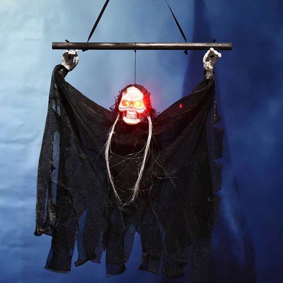 Halloween Hanging Decorations Outdoor,12" Hanging Ghost with Glowing Eyes Decorations Skeleton Decorations for Party Outside Yard Garden Porch Haunted House