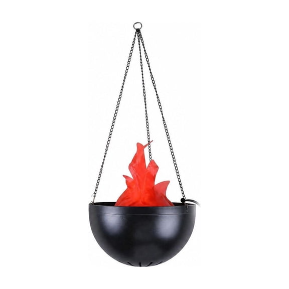 Halloween Hanging Flame Light Simulated Fire Bowl Lamp with Chain, Fake Fire Pit Pendant Decorative Prop for Haunted House Bar Party Decor
