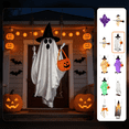 thumbnail image 1 of Halloween Hanging Ghost Decor 59 Inch with Pumpkin Candy Bag and Witch Hat - Outdoor Wind Swinging Ornament with Warm LED Light for Porch Yard Haunted Houses Patio Garden Spooky Party Decoration, 1 of 6