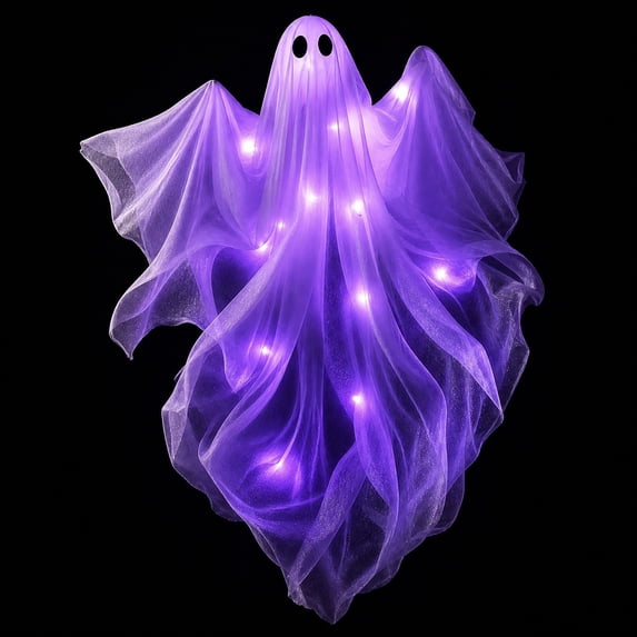 Halloween Hanging Ghost Decor with LED Lights White Fabric Halloween Ornament 47 Inch for Outdoor Front Porch Yard Tree and Indoor Home Party Decorations