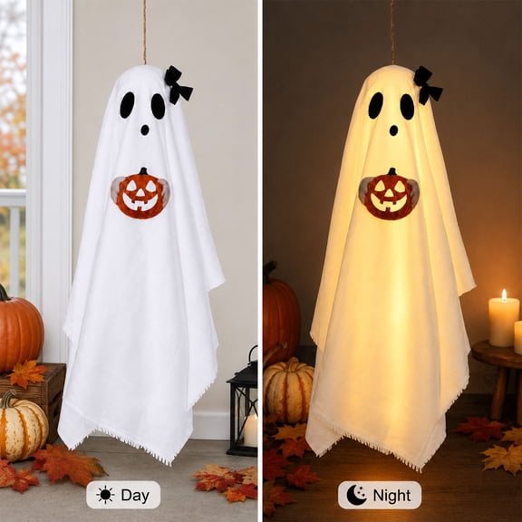 Halloween Hanging Ghost Decoration, 3FT Glowing LED Light Ghost with Battery Box for Indoor Outdoor Porch Doorway Tree – Plastic