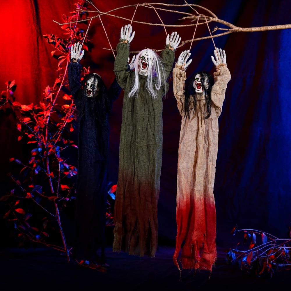 Halloween Hanging Ghost Decoration Creepy Climbing Ghost with Long Hair, Scary Haunted House Prop for Indoor Outdoor 3 packs