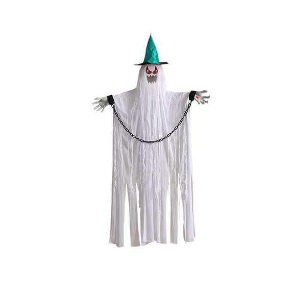 Halloween Hanging Ghost Decoration  Sound Activated Screaming White Phantom with Vibrating Motion, Spooky Animated Prop for Indoor Outdoor Party Decor