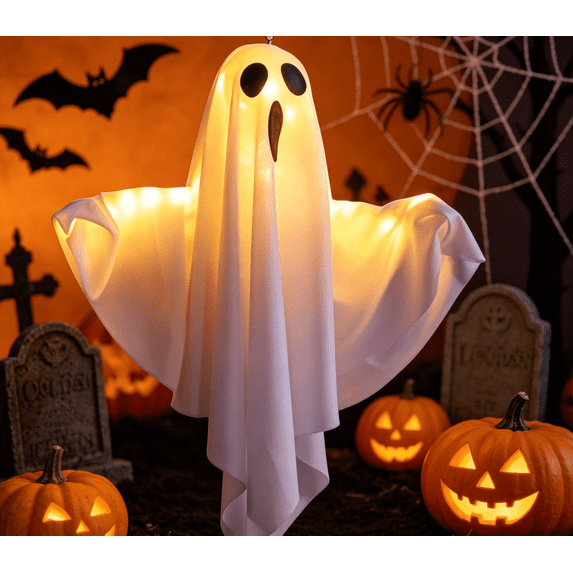 Halloween Hanging Ghost Decorations with Remote Control, Light Up LED Ghosts, Battery Operated Halloween Decor for Outdoor Indoor Yard, Porch, Tree, Ceiling