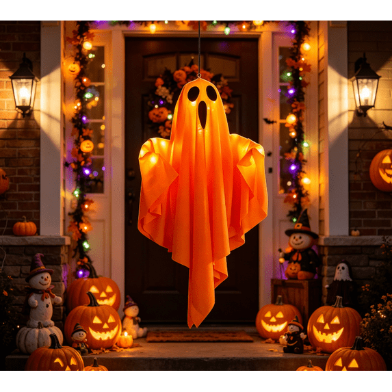 Halloween Hanging Ghost Decorations with Remote Control, Light Up LED Ghosts, Battery Operated Halloween Decor for Outdoor Indoor Yard, Porch, Tree, Ceiling
