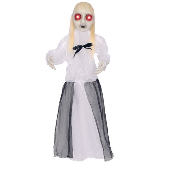 Halloween Hanging Ghost Prop, Motion Activated Ghost Decoration with Light Sound Effects Interactive Display, Scary Party Decor for Porches Gardens Yards Halloween Events and Haunted Houses