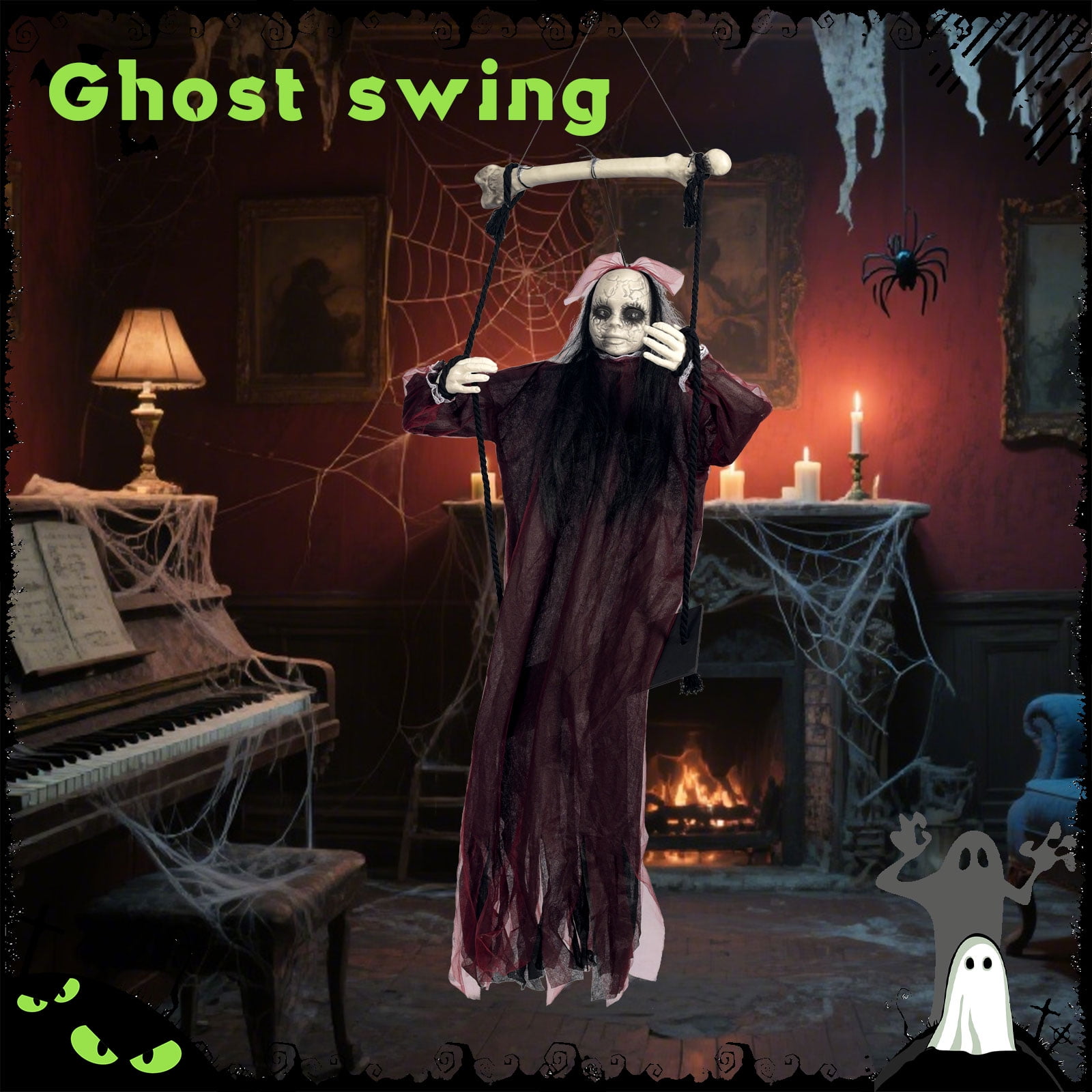 Halloween Hanging Ghost Props,Hanging Swinging Ghosts with Lighted Eyes ...