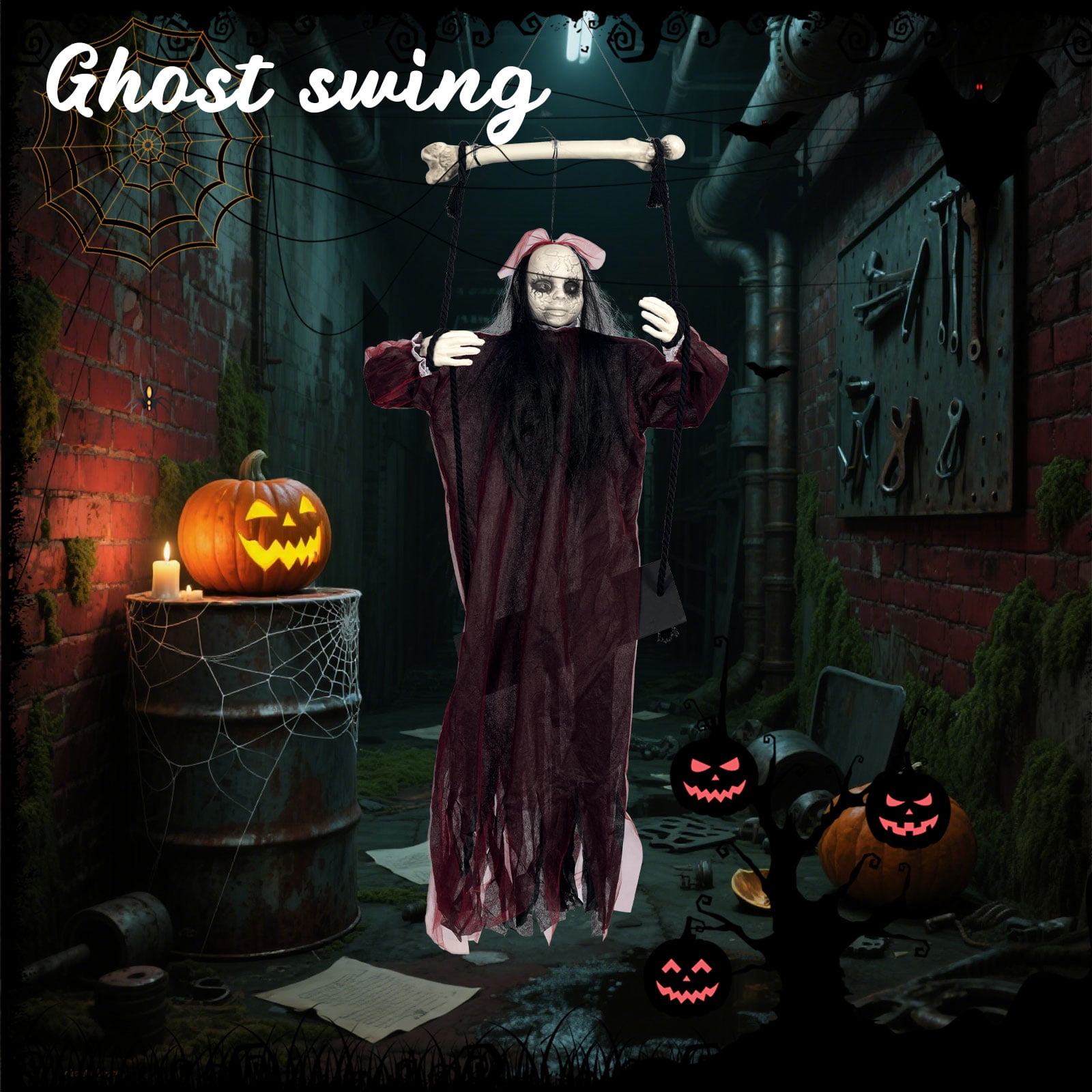 Halloween Hanging Ghost Props,Hanging Swinging Ghosts with Lighted Eyes ...