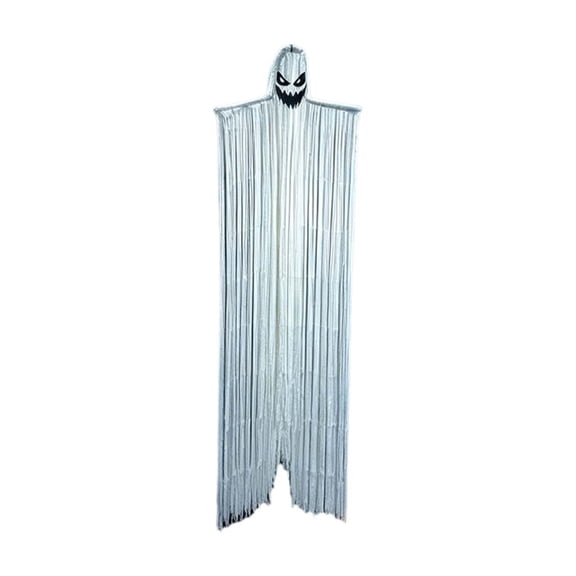 Halloween Hanging Ghost Tinsel Curtain, Black Orange Scary Face Fringe Doorway Yard Porch Decor Prop