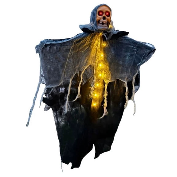 Halloween Hanging Ghost with LED Lights - Scary Skeleton Decoration for Patio, Lawn, Garden & Indoor Haunted House Displays