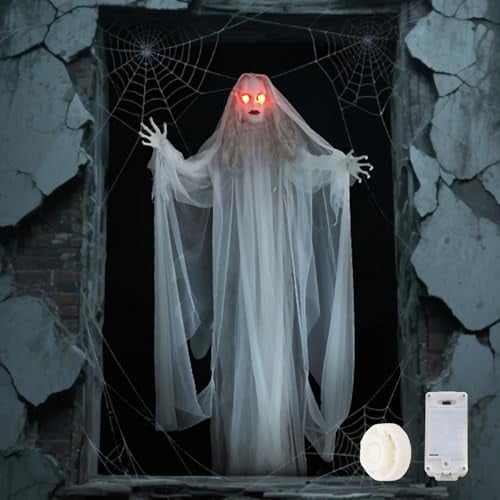 Halloween Hanging Ghosts 6Ft with LED Light,Light Hanging Ghost Indoor Outdoor Ornaments, Spooky Lawn Yard Tree Decorations, Lighted Ghost Party SuppliesWithout Battery$$Garden &