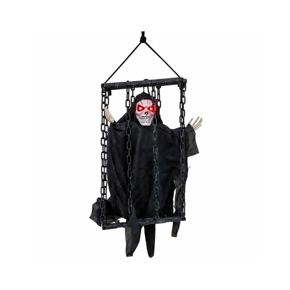 Halloween Hanging Ghosts, Animatronic Scary Hanging Swinging Ghost, Battery-Powered, Light Up Eyes, Creepy Expressions, Spooky Halloween Indoor Outdoor Doll Decor Props (Black)