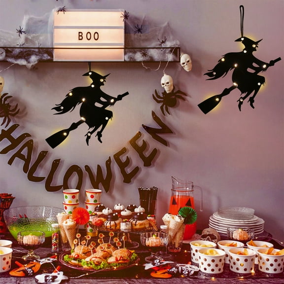 Halloween Hanging Glittered Bat Ghost Spider Web Decoration Lights,Halloween Door Sign,Battery Operated Halloween LED Lights for Patio Yard Window Wall Decor Indoor Outdoor