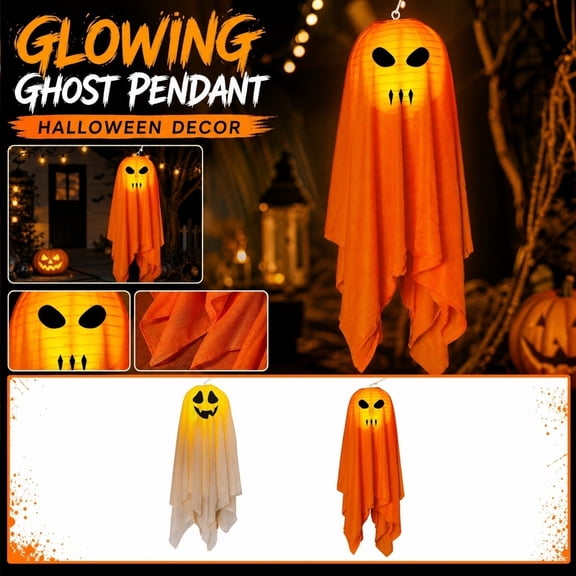 Halloween Hanging Glowing Pumpkin Ghost Light Decoration, LED Lighted Hanging Prop for Mall Store Event Scene Layout and Indoor Outdoor Party Decor, 1Pack Orange