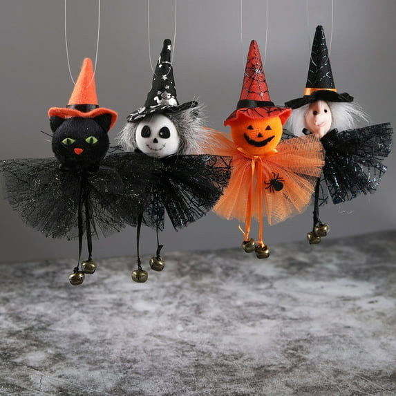 Halloween Hanging Gnome Bell Ornaments, Halloween Pumpkin Witch Spooky Handmade Gnomes Decorations, Halloween Venue Layout Props Gauze Skirt Bell Pendant Witch Pendant