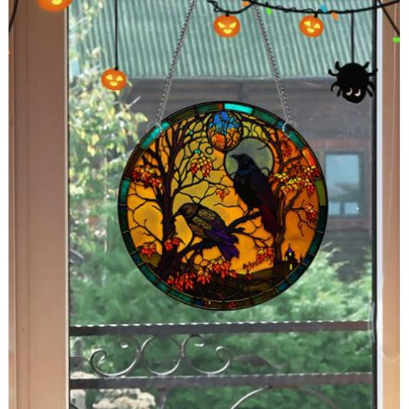 Halloween Hanging Iron Chain Crow Acrylic Pendant