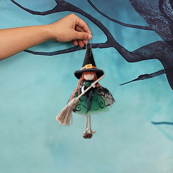 Halloween Hanging Kitchen Witch Doll, Mystic Luck Witch Figurine with Broom & Bell, Handmade Good Luck Decor for Kitchen, Unique Gift for Cooking Lovers Mom or Friend