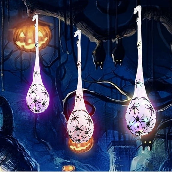 Halloween Hanging Light up Spider Egg Sacs,Halloween Hanging Spider Balls Decoration, 3 Pack Realistic Spider Web Balls with Suction Cups for Indoor Outdoor Party, Haunted House, Yard, Window Decor