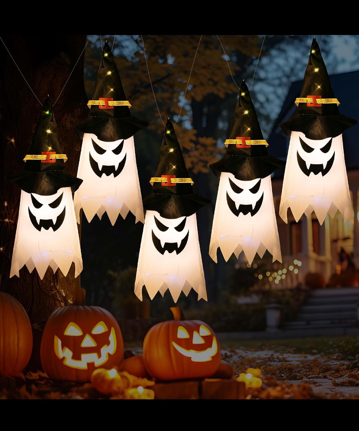 2x Hanging Lighted Ghosts – Halloween-Deko Mit LED, 1 M Lang, Für Drinnen & Draußen
