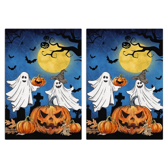 Halloween Hanging Loop Kitchen Towels Set of 2, Ghost Spider Web Design 18x26 Inch - Absorbent Fingertip Towels for Bathroom & Witch Castle, Orange Black Fast Dry
