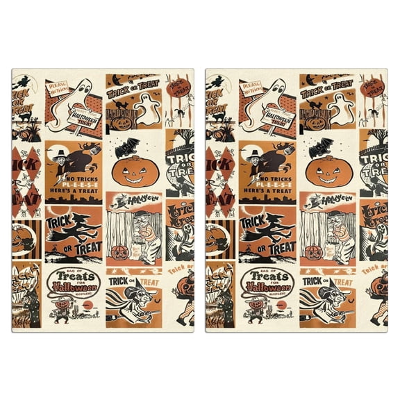 Halloween Hanging Loop Kitchen Towels Set of 2, Ghost Spider Web Design 18x26 Inch - Absorbent Fingertip Towels for Bathroom & Witch Castle, Orange Black Fast Dry