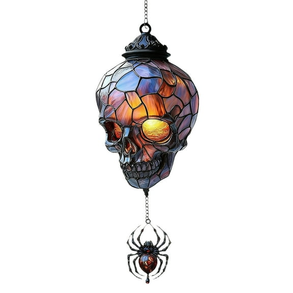 Halloween Hanging Outdoor Decor, Skulls Series 4-Inch 2D Flat Acrylic Spider Window Pendant With Chain & Suction Cup - 2D Flat Acrylic, Spider Pattern, Easy Hanging - For